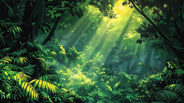 Whimsical jungle illustration in vector style for film and animation