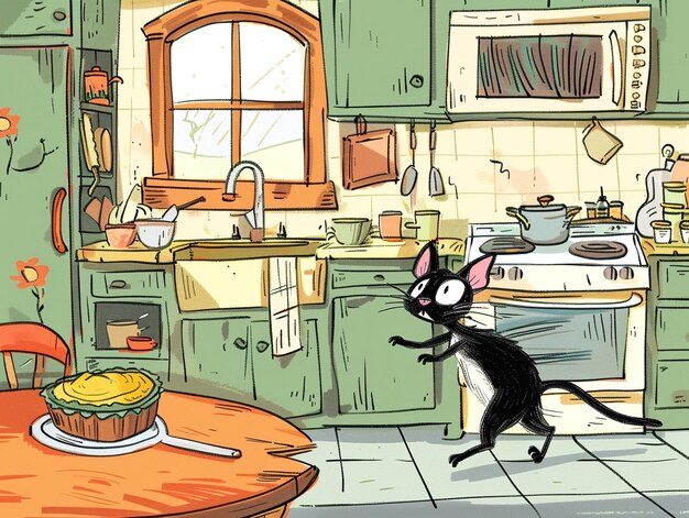 Photo whimsical kitchen encounter a cat and mouse tale