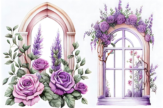 Whimsical Lavender Window with Purple Flowers