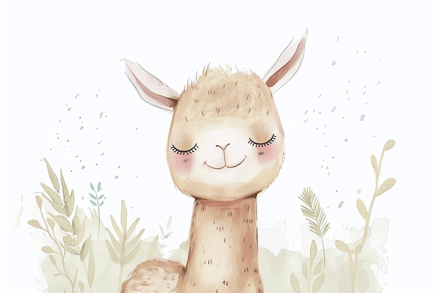 Whimsical Llama in Watercolor Garden