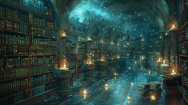 Whimsical Magical Library Filled with Enchantment Illustration