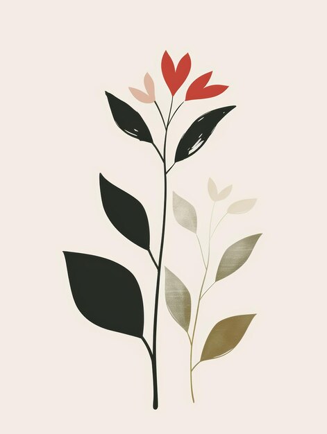 Photo whimsical minimalist modern botanical floral art for stickers and wall art generative ai