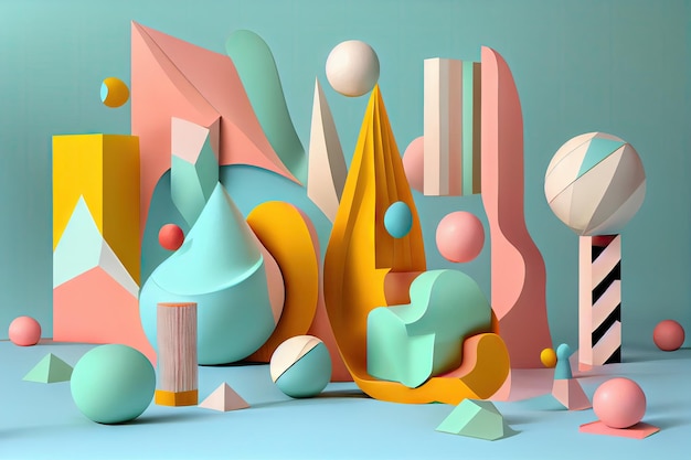 A whimsical mix of geometric shapes and pastel colors