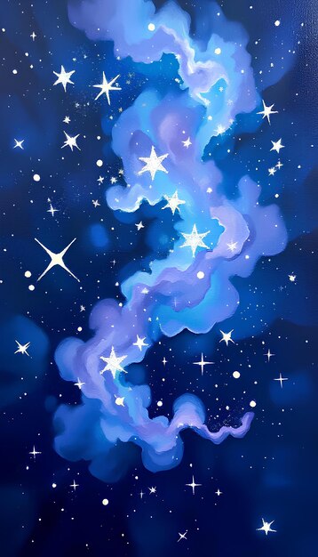 Photo whimsical nebula and twinkling stars in soft watercolor