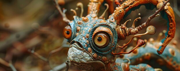 Whimsical and otherworldly creature with large eyes and intricate details