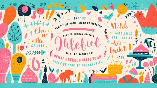 A whimsical party invitation with playful illustrations fun fonts and bright colors setting the tone for a fun event