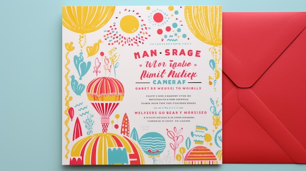 Photo a whimsical party invitation with playful illustrations fun fonts and bright colors setting the tone for a fun event