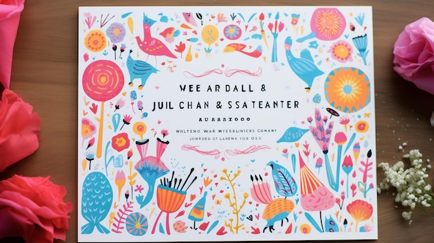 Photo a whimsical party invitation with playful illustrations fun fonts and bright colors setting the tone for a fun event