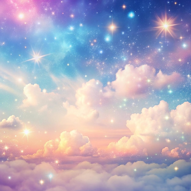 Photo whimsical pastel clouds with glittering sparkles