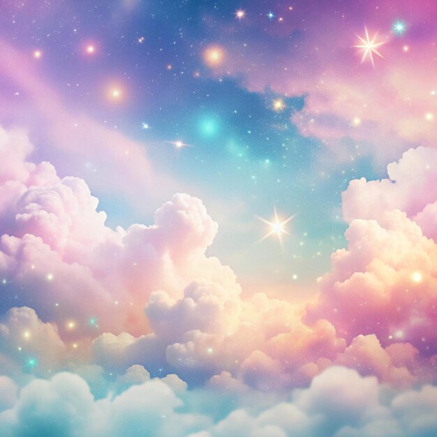 Photo whimsical pastel clouds with glittering sparkles