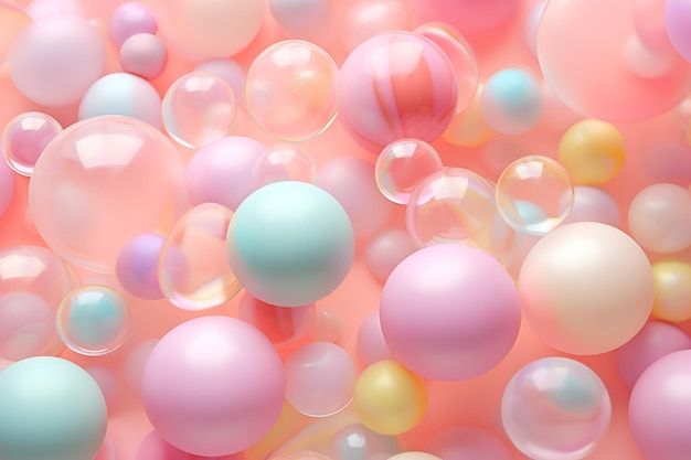 Whimsical Pastel Delights Abstract Digital Illustration of Soft Color Balls and Bubble Gums