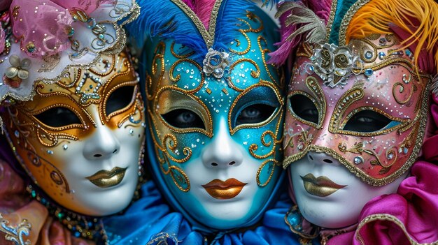 A whimsical photograph showcasing the colorful and intricate designs of carnival masks carnival hd