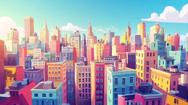 Photo whimsical playful cityscape painting with colorful cartoon buildings