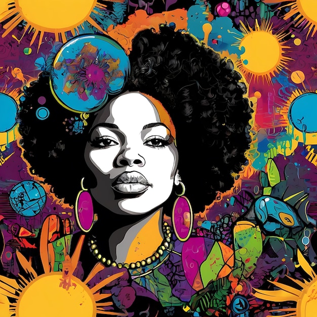 Whimsical Pop Art Black Woman in whimsical pop art clothing