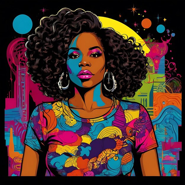 Whimsical Pop Art Black Woman in whimsical pop art clothing