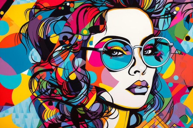 Whimsical Pop Art Portrait of a Playful Woman with Cartoonish Features and Fun Colors