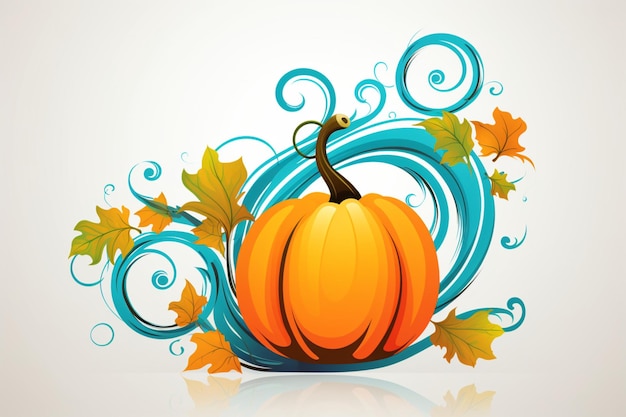 Photo whimsical pumpkin with vine curls happy thanksgivi happy thanksgiving sticker image