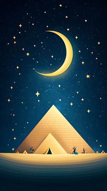 Photo whimsical pyramid campsite under starry egyptian night sky