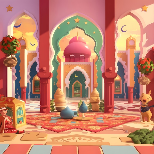 Whimsical Ramadan Radiance A Playful Fusion of 3D Delight and Cultural Charm