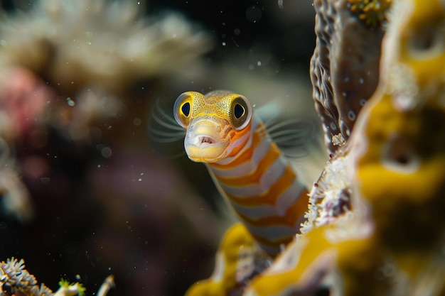 A whimsical scene of a ribbon eel poking its head generative ai