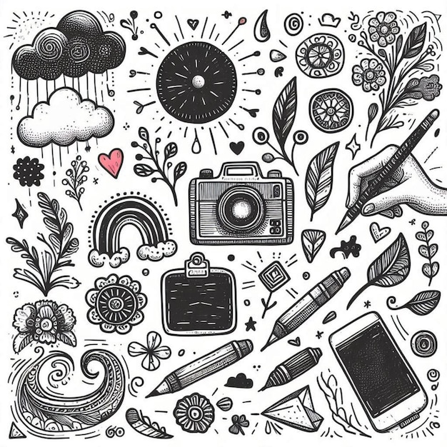 Photo whimsical sketchbook playful handdrawn elements with textured lines