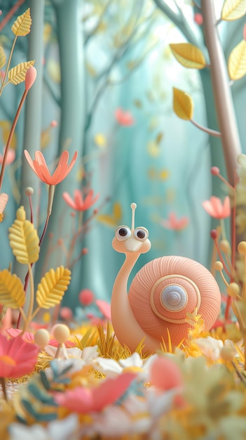 Whimsical Snail Amongst Vibrant Paper Forest