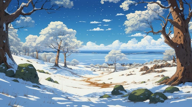 Whimsical Snowy Landscape By Kazu Yamashita A Studio Ghibliinspired Mural Painting