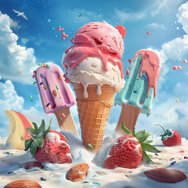 Whimsical Summer Treat Illustrations for Dessert Brands and Ice Cream Parlors