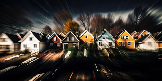 A whimsical translucent vibrant ink and watercolor painting by Sozdatel of brightly colored houses