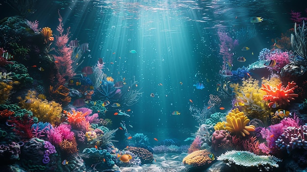 Whimsical Underwater Scenes Colorful Coral Reefs Tropical Fish and Marine Life