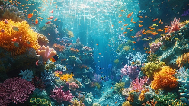 Whimsical Underwater Scenes Colorful Coral Reefs Tropical Fish and Marine Life