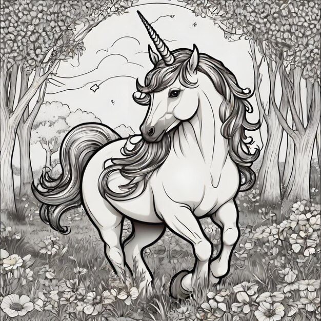 Photo whimsical unicorn sketch create fantasy with graceful creatures