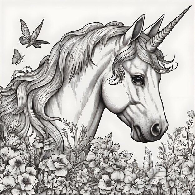 Photo whimsical unicorn sketch create fantasy with graceful creatures