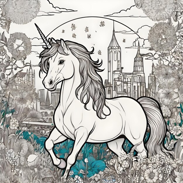 Photo whimsical unicorn sketch create fantasy with graceful creatures