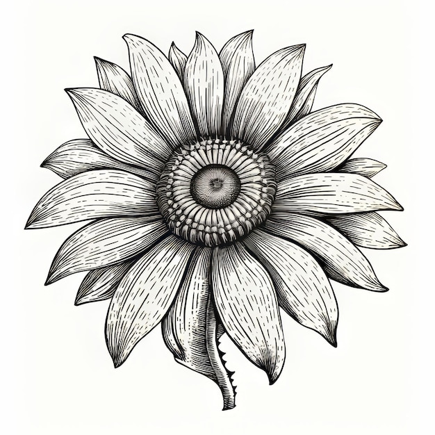 Photo whimsical vector sunflower tattoo with intricate wood engraving style