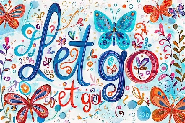 A whimsical and vibrant illustration featuring lets go