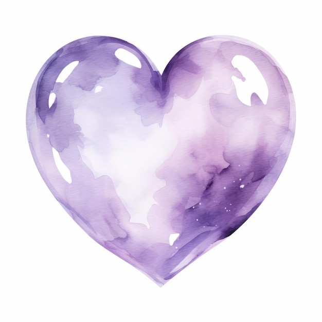 Photo whimsical watercolor exquisite pastel purple heart clipart in perfect form isolated on white