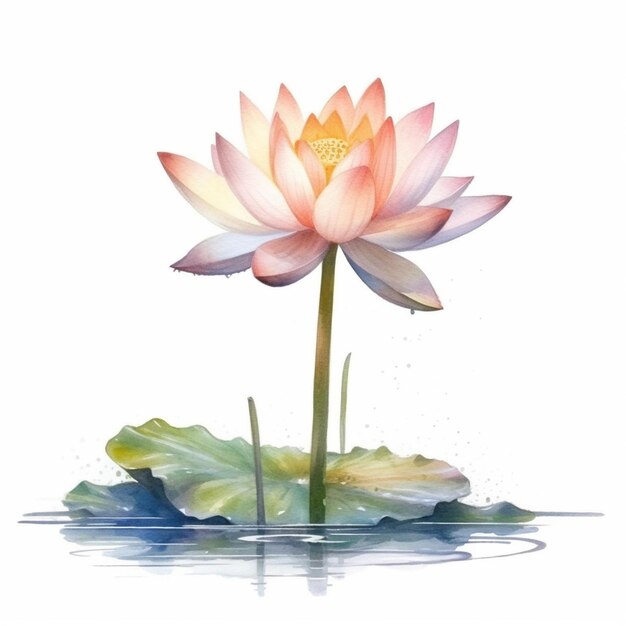 Whimsical watercolor image showcasing a water lily in full bloom