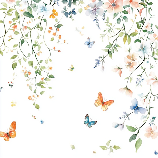 A whimsical watercolor pattern with handpainted flowers