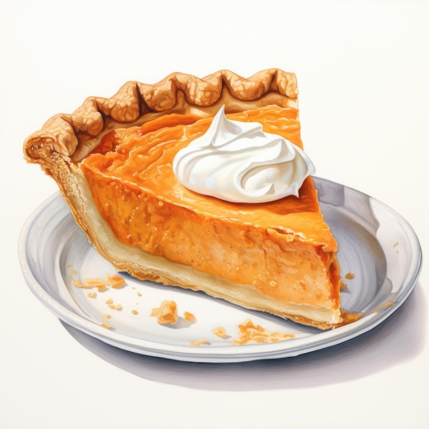 Whimsical Watercolor Pumpkin Pie A Delightful Slice of Autumn on a Pure White Canvas