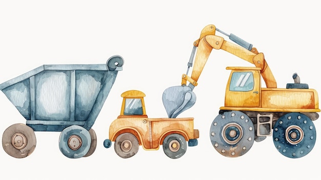 Whimsical Watercolor Toy Pattern with Construction Vehicles