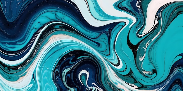 Whimsical Watercolor Waves Ocean blue color abstract background