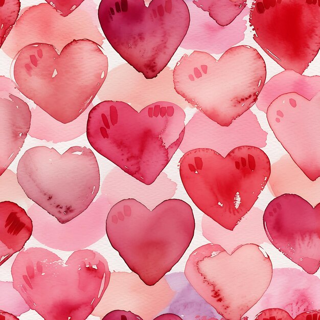 Whimsical Watercolour Hearts in Pink and Red Tones