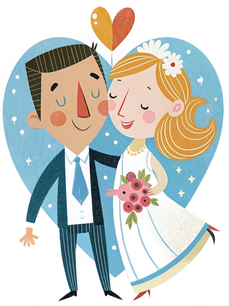 Photo whimsical wedding illustration of bride and groom