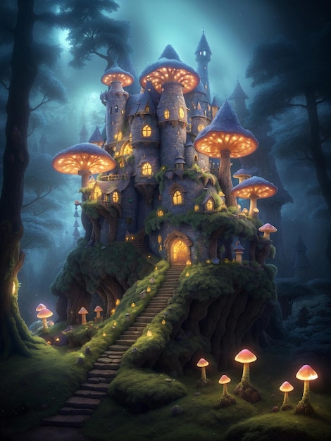 Whimsical Wonderland A Magical Portrait of the Enchanted Mushroom Forest generative ai