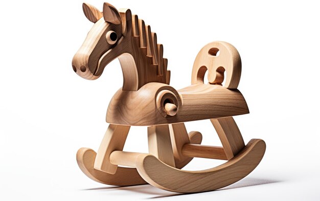 Whimsical Wooden Horse Still on White Background