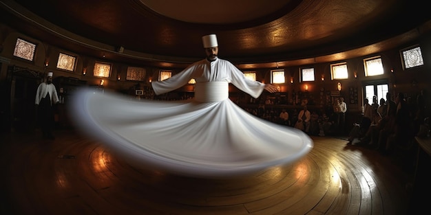 Whirling dervish performing wide angle