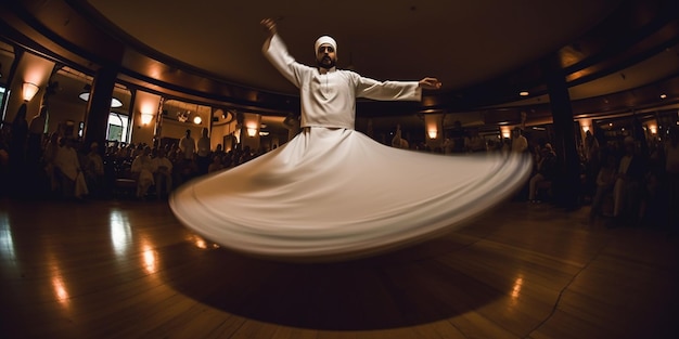 Whirling dervish performing wide angle