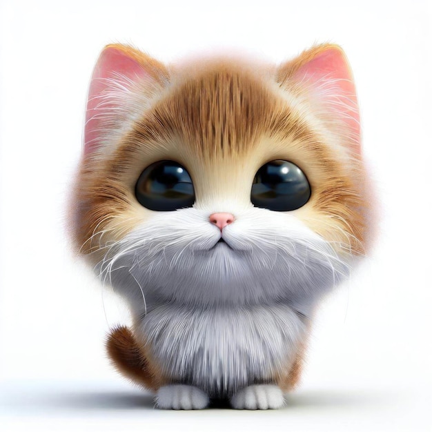 Whiskered Cuteness 3D Render of a Cute Little Cat on White Background Generative AI