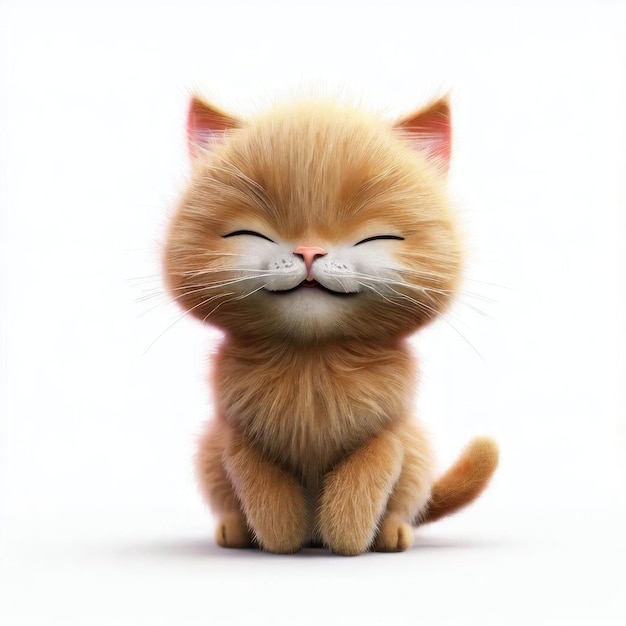 Whiskered Cutie in 3D Adorable Little Cat on White Background Generative AI